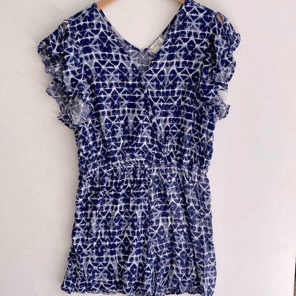 Terra & Sky blue and white bohemian romper, Size 1X - Picture 5 of 9